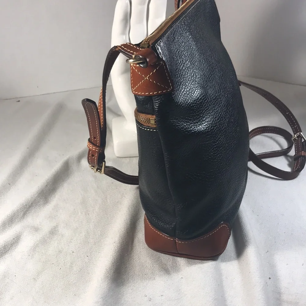 Dooney & Bourke Black and Brown Contrast Pebble Grain Leather Crossbody Bag